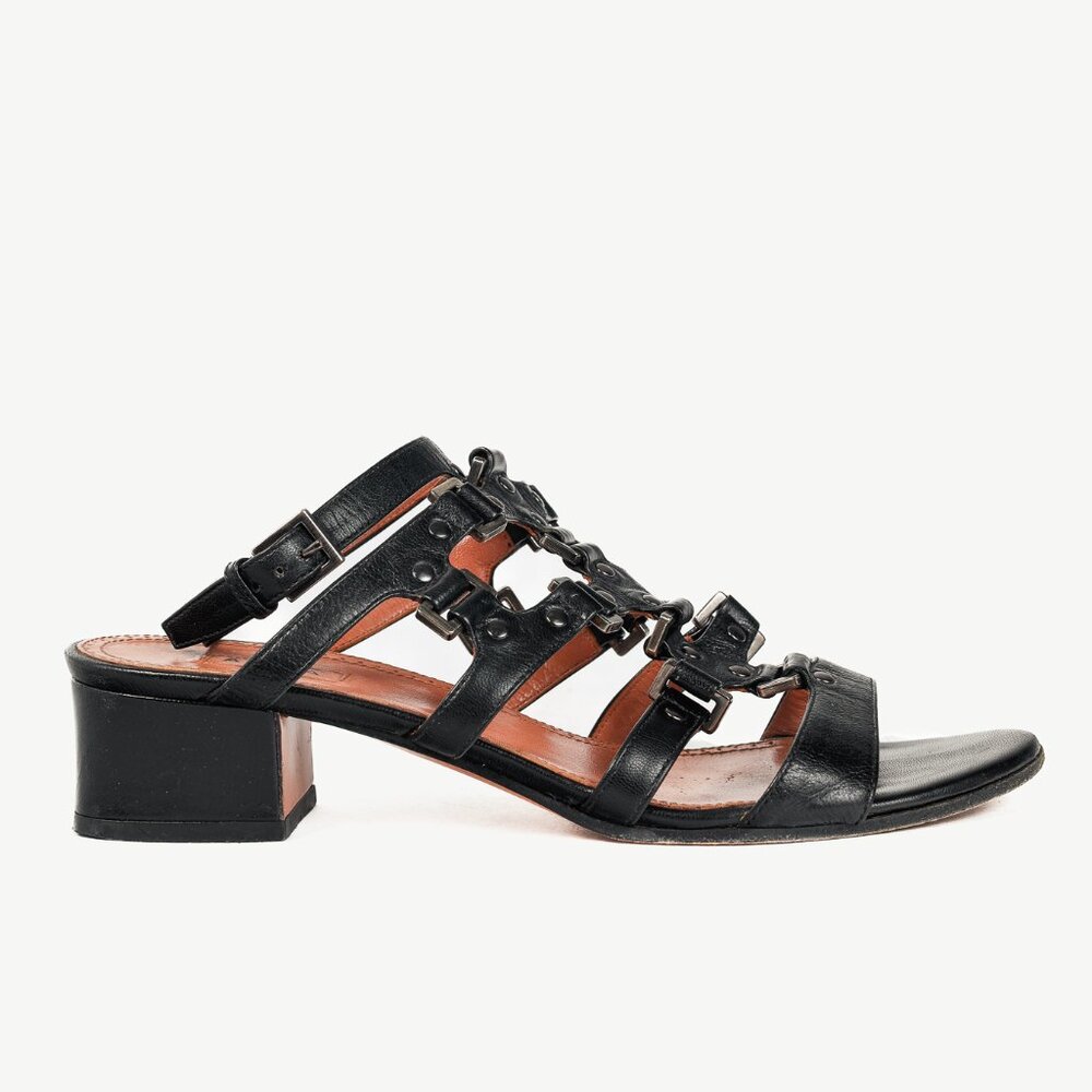 Alaia Black Leather Strappy Studded Sandals